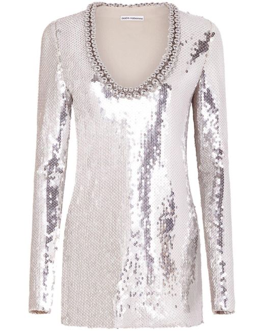Rabanne White Beaded-neckline Sequin-embellished Minidress