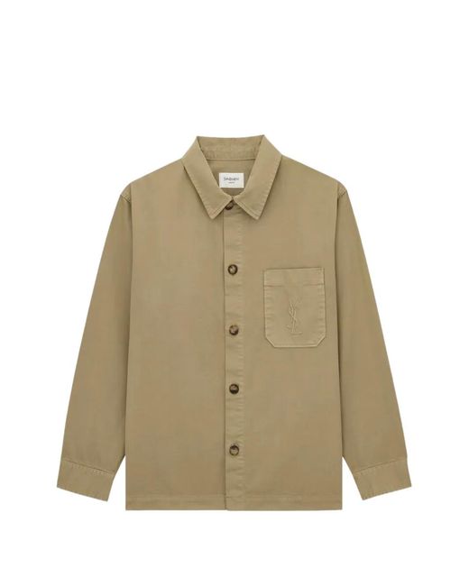 Saint Laurent Natural Logo-Embroidery Shirt Jacket for men