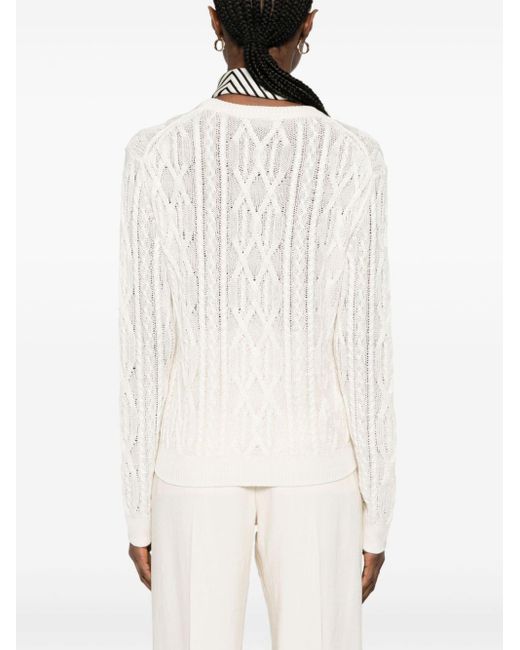 Theory White Pullover mit Zopfmuster