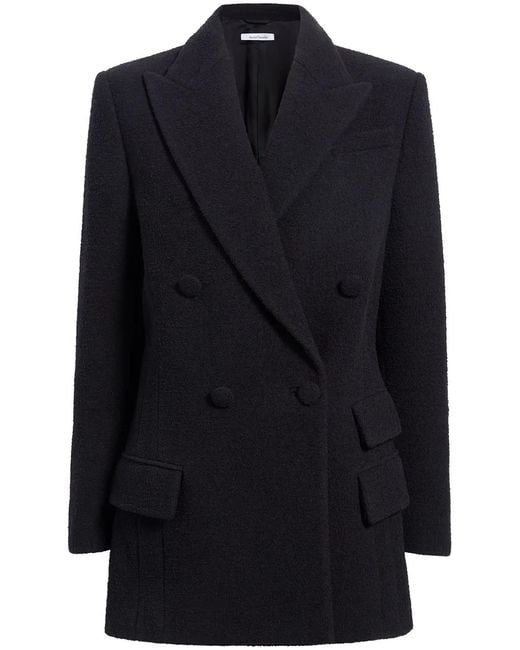 Another Tomorrow Blue Double-Breasted Bouclé Blazer