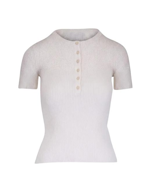Nili Lotan White Ribbed-Knit Short-Sleeve Sweater