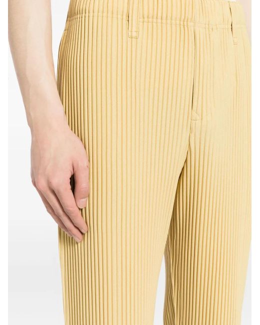 Pantaloni Sartoriali Con Pieghe di Homme Plissé Issey Miyake in Yellow da Uomo