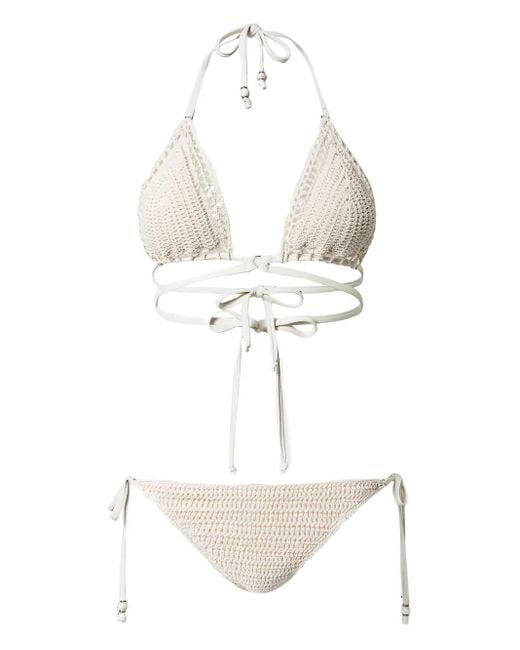 Twinset White Crochet-Triangle Bikini