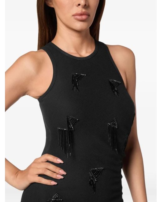 Philipp Plein Geribbelde Mini-Jurk Met Franje in het Black
