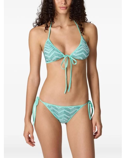Missoni Blue Triangle Mesh Bikini With Zigzag Pattern And Sequins