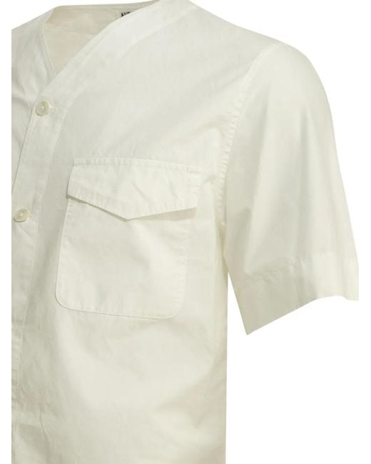 Auralee White V-Neck Chest-Pocket Shirt for men