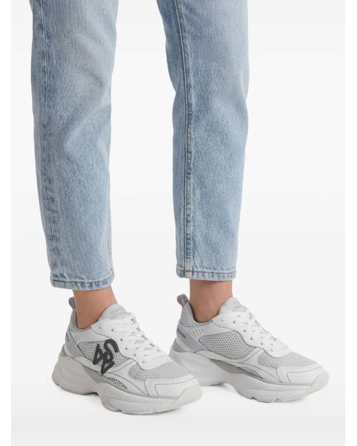 Stuart Weitzman White Logo-Patch Mesh Chunky Sneakers