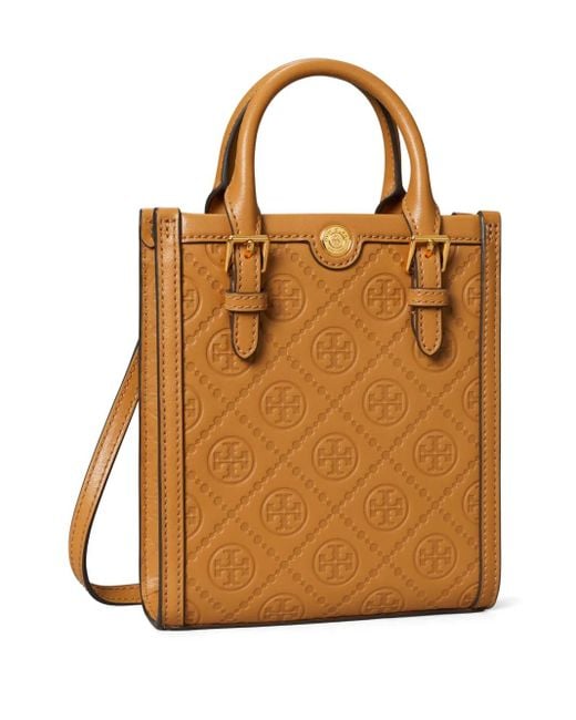 Tory Burch Brown Mini T-Monogram Leather Tote Bag