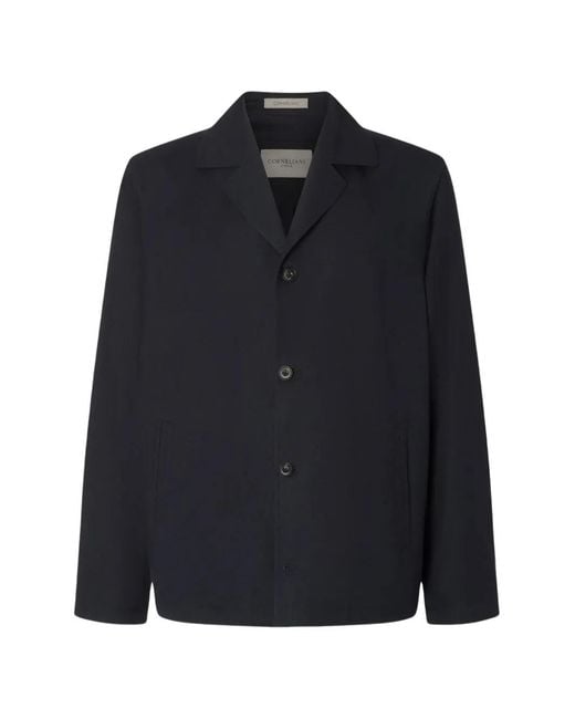 Corneliani Blue Button Virgin Wool Overshirt for men