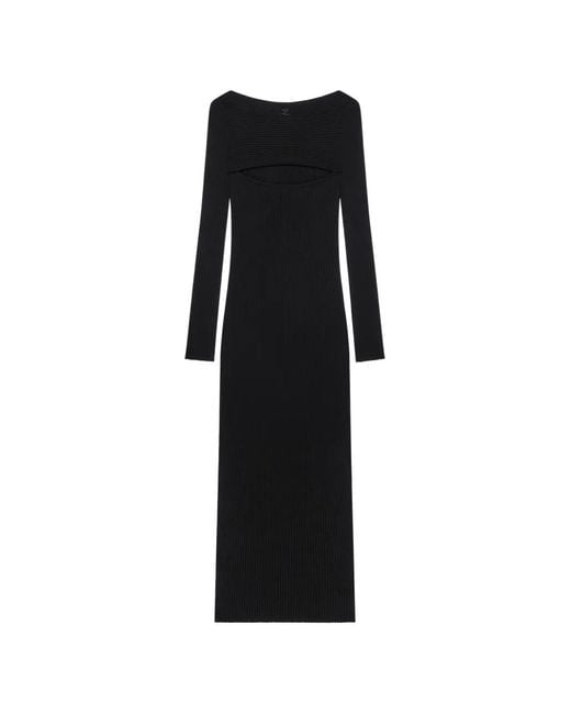 Courreges Black Ribbed-Knit Slash-Detail Midi Dress