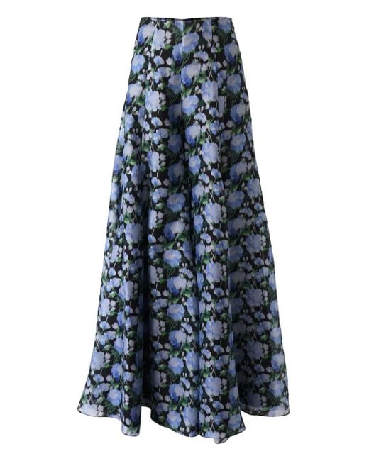 Pantaloni A Palazzo Con Stampa di Carolina Herrera in Blue