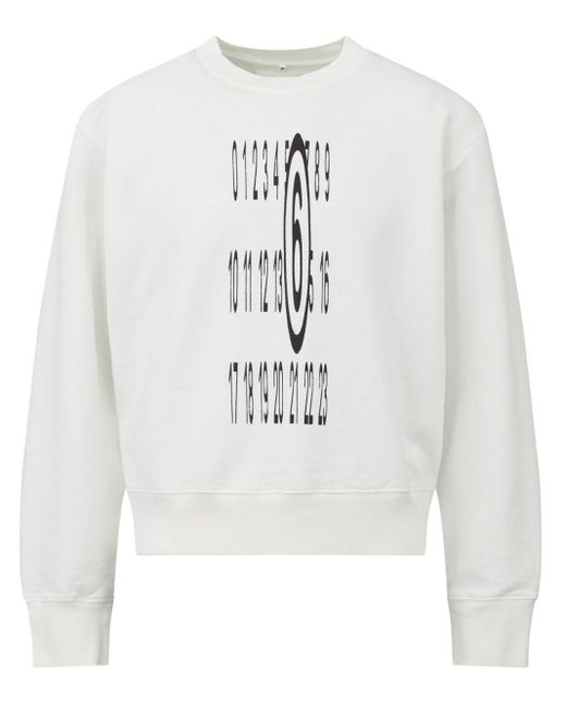 MM6 by Maison Martin Margiela White Numerical-print Cotton Sweatshirt for men