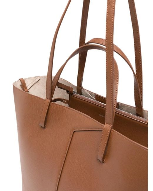 Emporio Armani Brown 1981 Logo-Print Leather Tote Bag