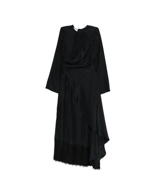 Moschino Black Robe Longue À Ourlet Asymétrique Et Détail En Dentelle