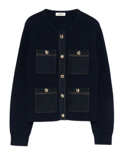 Sandro ボタン カーディガン Blue