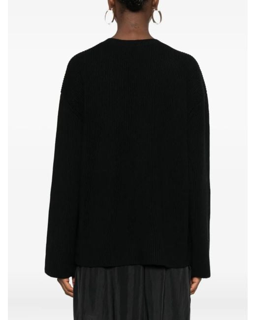 6397 Black Gerippter Pullover Mit V-Ausschnitt