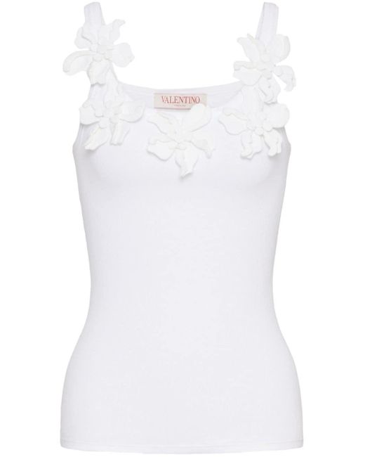 Valentino Garavani White Floral-appliqué Cotton Top