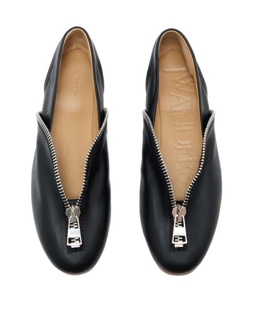 J.W. Anderson Black Zip-Detail Leather Ballerina Flats