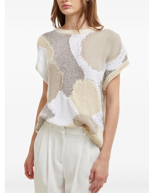 Kangra White Sequin-Embellished Patchwork Sweater