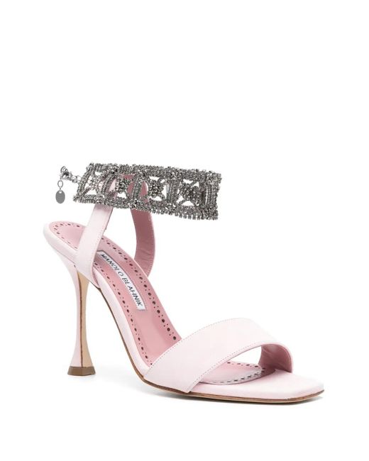 Manolo Blahnik White Lierasan 105Mm Suede Sandals