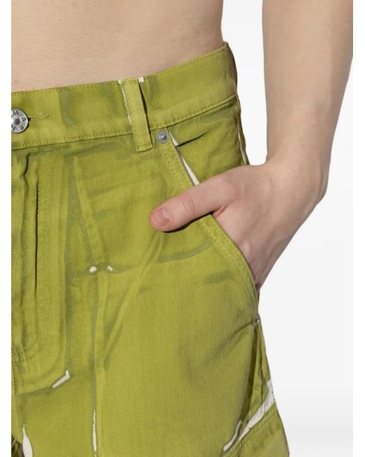 Marni Green Screen-Printed Denim Cargo Shorts for men