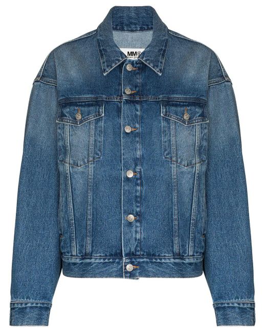 MM6 by Maison Martin Margiela Washed-effect Button-up Denim Jacket in ...