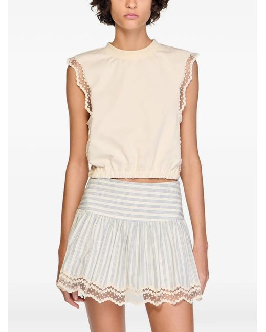 Sandro Natural Crew Neck Lace-Trim Top