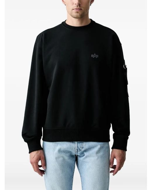 Alpha Industries Black Logo-Embroidered Zip-Pocket Sweater for men