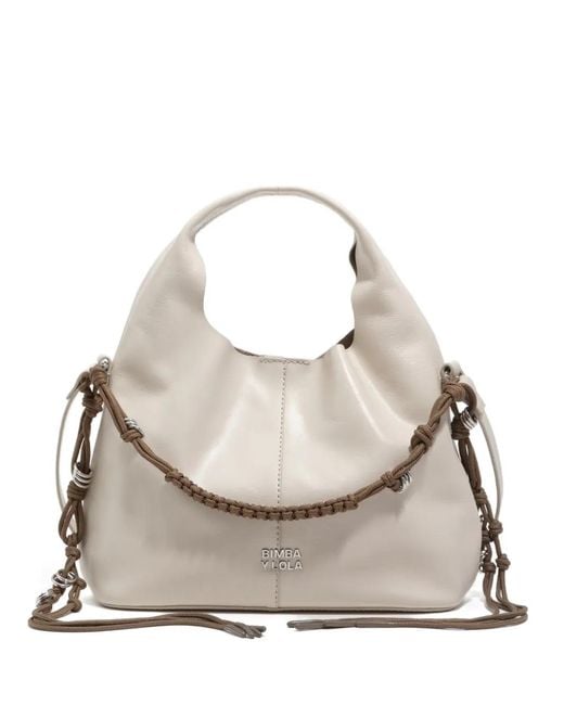 Bimba Y Lola White Small Ivory Shiny Leather Plaited Handle Paper Bag