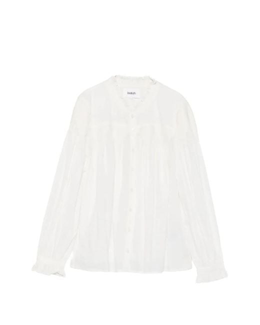 Ba&sh White Tonia Smocked Ruffled Blouse