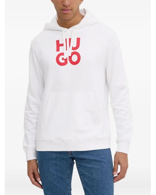 HUGO White Logo-Print Hoodie for men
