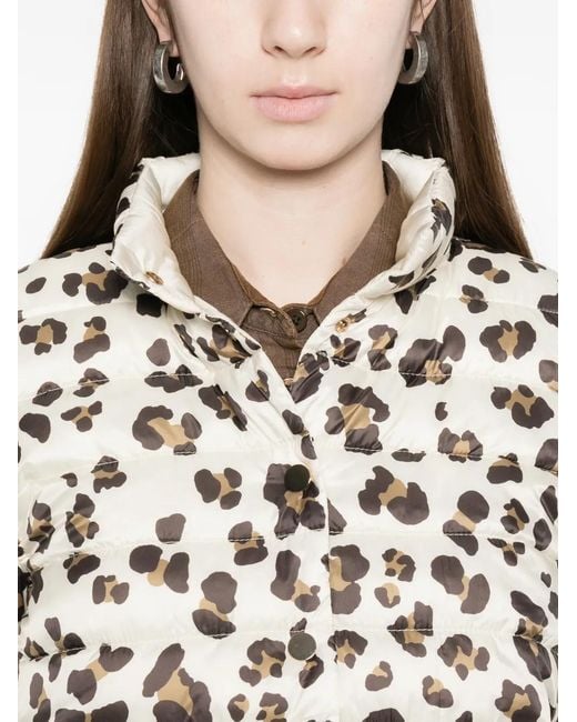 Marella White Leopard-Print Puffer Jacket