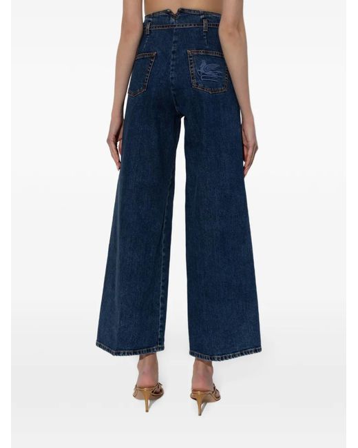 Etro Blue Logo-Embroidered Jeans