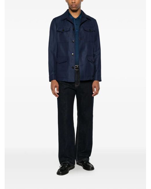 Canali Blue Veste Zippée À Design Multi-Poches for men