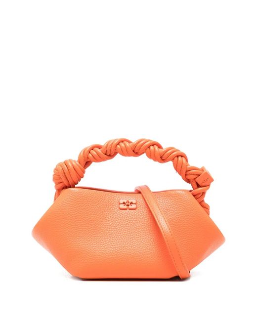 Ganni Orange Mini Bou Braided-Handle Tote Bag