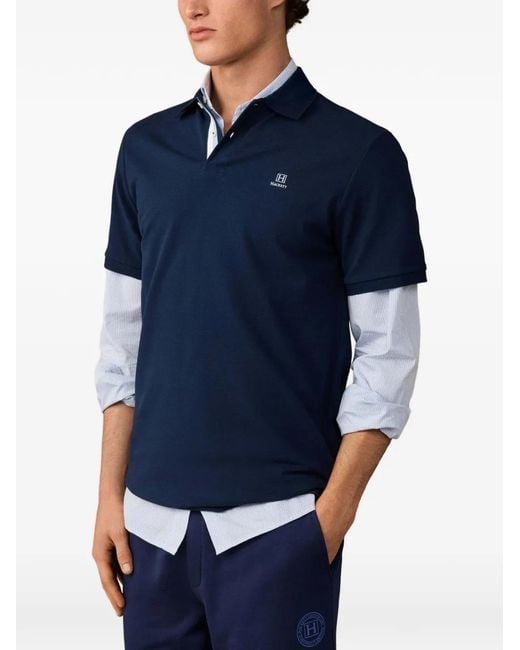 Hackett Blue Embroidered-Logo Short-Sleeve Polo Shirt for men