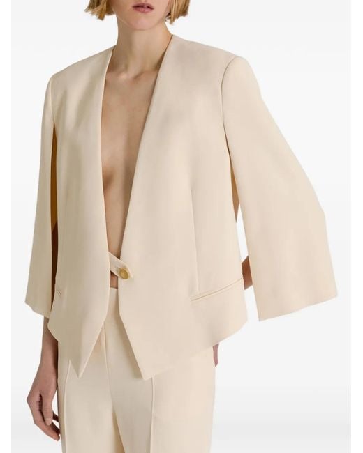 Alberta Ferretti Natural V-Neck Single-Breasted Blazer