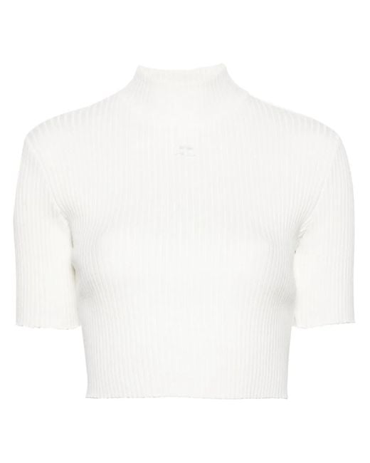 Courreges White Mock-Neck Ribbed Top