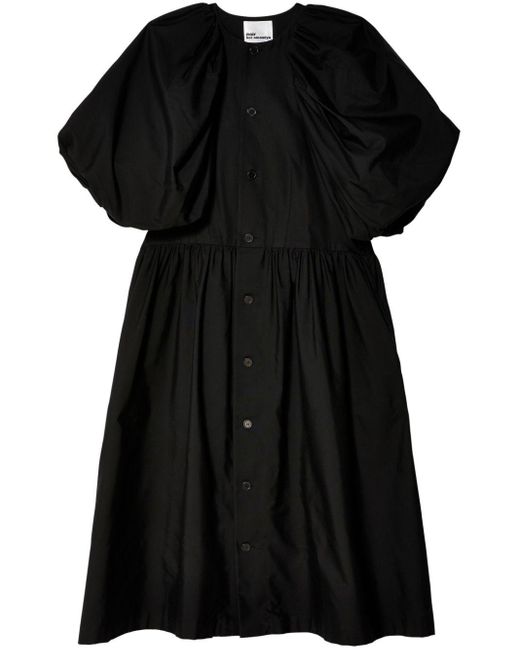 Noir Kei Ninomiya Black Pleated Puff-sleeve Cotton Dress