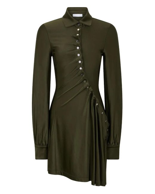 Rabanne Green Button-Embellished Draped Dress