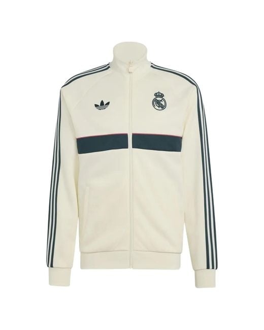 Adidas White Real Madrid Logo-Embroidered Zip-Up Jacket for men