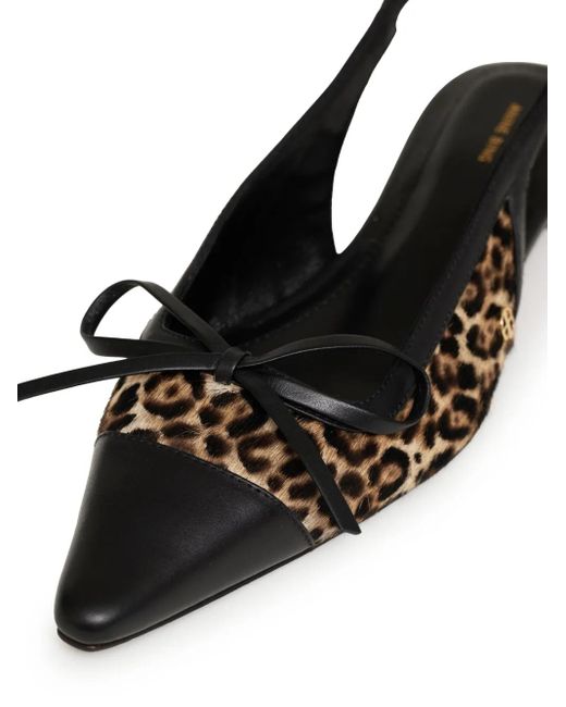 Anine Bing Black Zoey Leopard-Print Slingback Ballet Flats