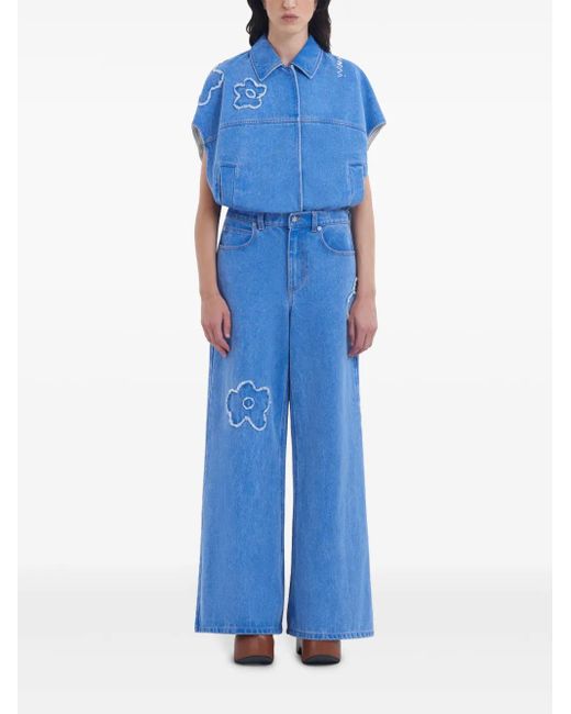 Marni Blue Embroidered Straight-Leg Jeans