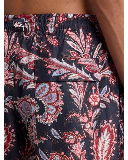 Etro Blue Paisley-Print Swim Shorts for men
