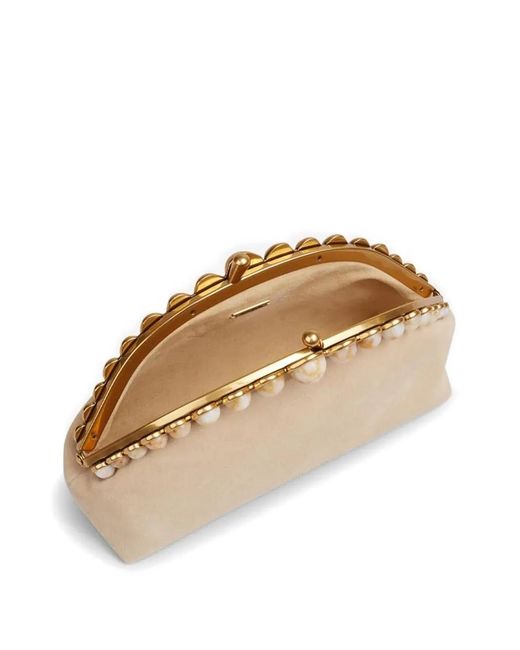 Cult Gaia Natural Bead-Embellished Suede Clutch Bag