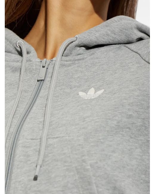 Adidas Gray Logo-Embroidered Zip-Up Hoodie