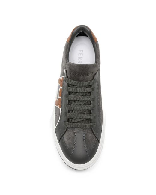Ferragamo Gray Gancini Suede Sneakers for men