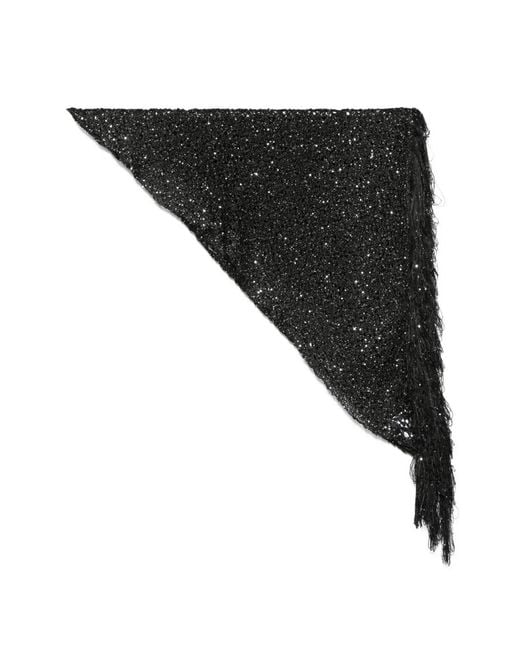 SIMONA CORSELLINI Black Embellished Fringed Scarf