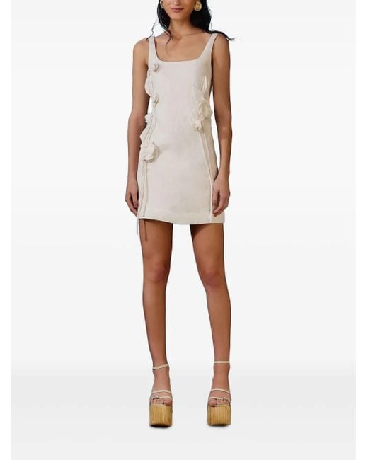 Farm Rio White Floral-Appliqué Mini Dress