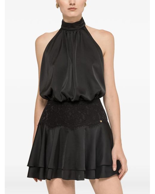 Nissa Black Backless Satin Mini Dress